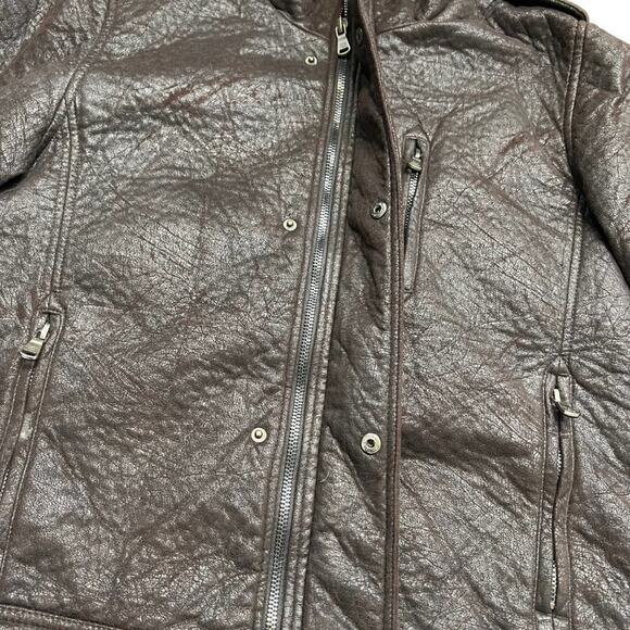 CALVIN Klein Mens Distressed Style Faux Suede Brown Moto Jacket Size Medium - Picture 11 of 14